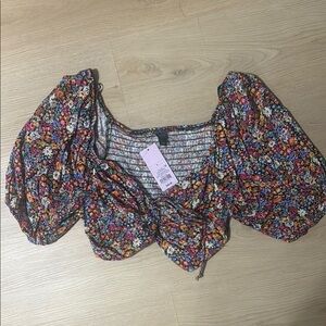 Floral Puff Sleeve Crop Top